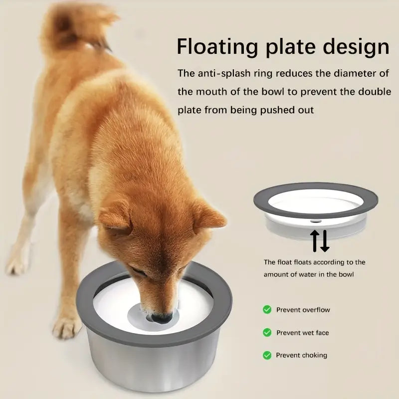 Stainless Steel Anti-Spill Dog Water Bowl – Floating Disk Design, Slow Feeder & Non-Wet Mouth Drinking Bowl for Indoor, Outdoor & Travel Use