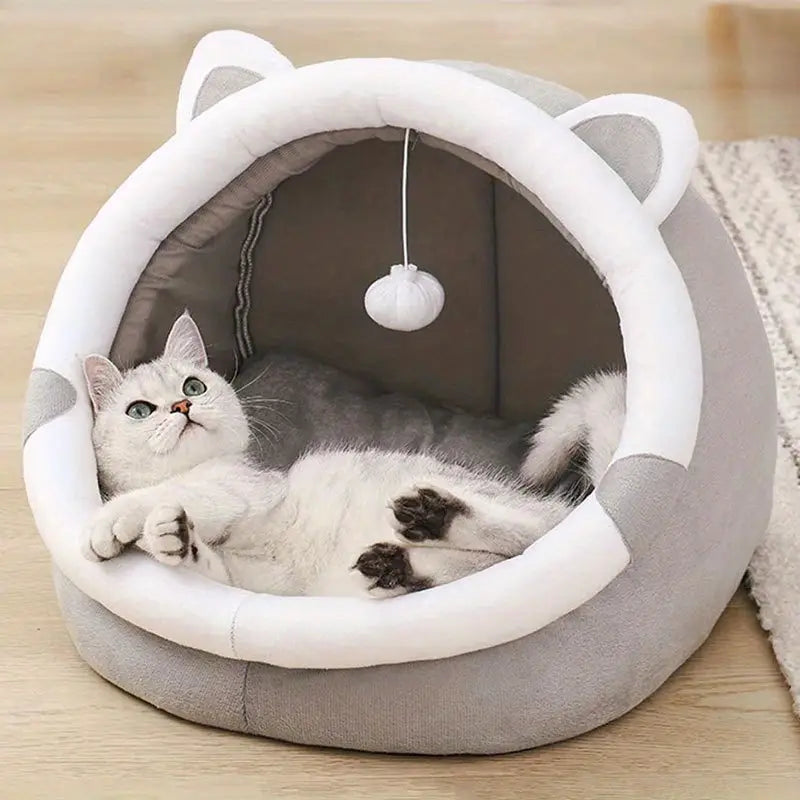 Cozy Cartoon Cat Cave Bed – Adorable Warm Pet House for Cats & Kittens (S - L)