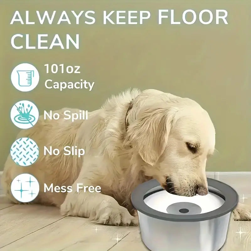 Stainless Steel Anti-Spill Dog Water Bowl – Floating Disk Design, Slow Feeder & Non-Wet Mouth Drinking Bowl for Indoor, Outdoor & Travel Use