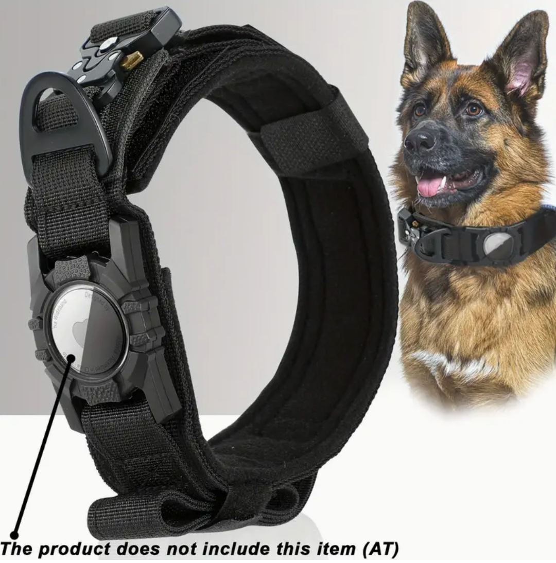Tactical Nylon Dog Collar with GPS Holder – Adjustable Military-Grade Training Collar for All Breeds, Heavy-Duty & Secure Fit