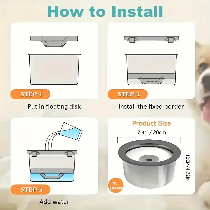 Stainless Steel Anti-Spill Dog Water Bowl – Floating Disk Design, Slow Feeder & Non-Wet Mouth Drinking Bowl for Indoor, Outdoor & Travel Use