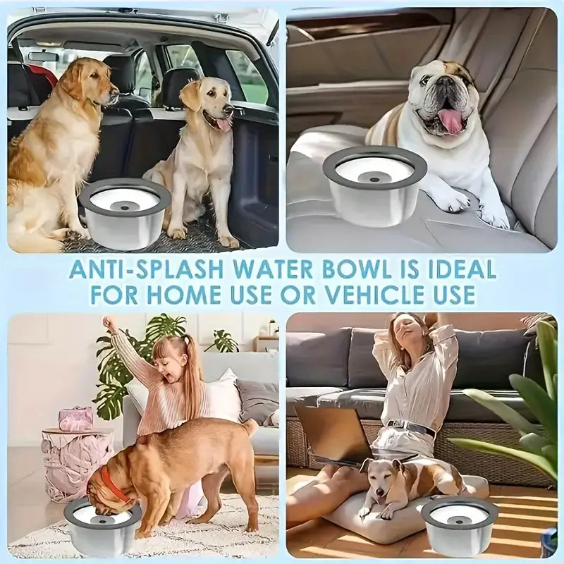 Stainless Steel Anti-Spill Dog Water Bowl – Floating Disk Design, Slow Feeder & Non-Wet Mouth Drinking Bowl for Indoor, Outdoor & Travel Use