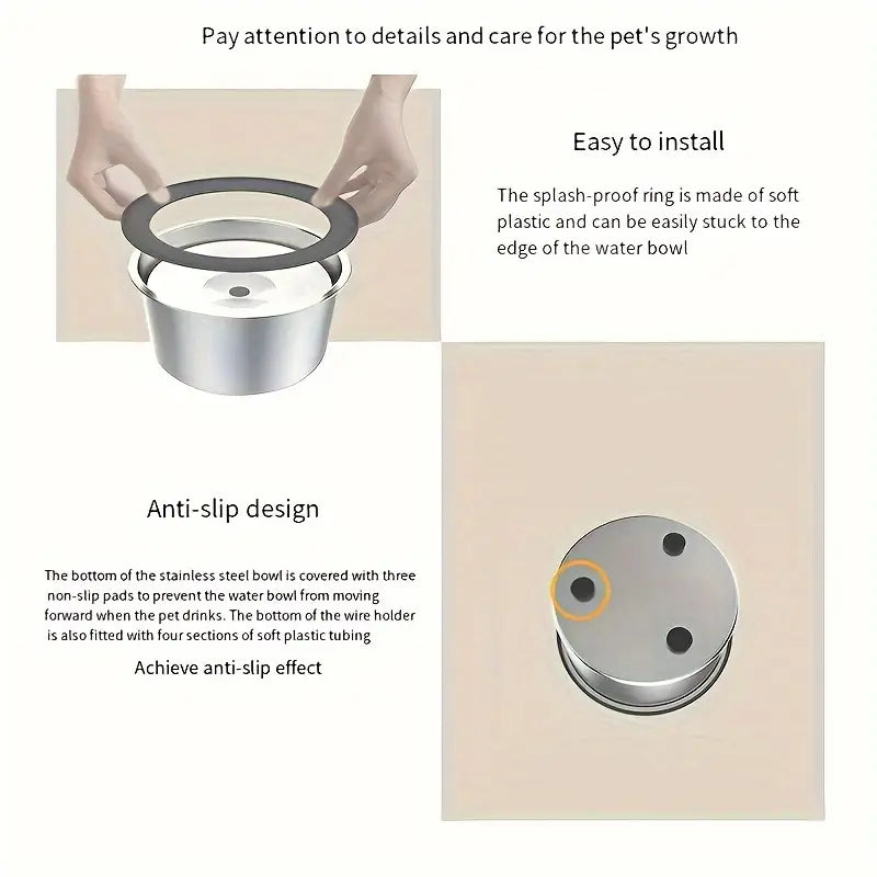 Stainless Steel Anti-Spill Dog Water Bowl – Floating Disk Design, Slow Feeder & Non-Wet Mouth Drinking Bowl for Indoor, Outdoor & Travel Use