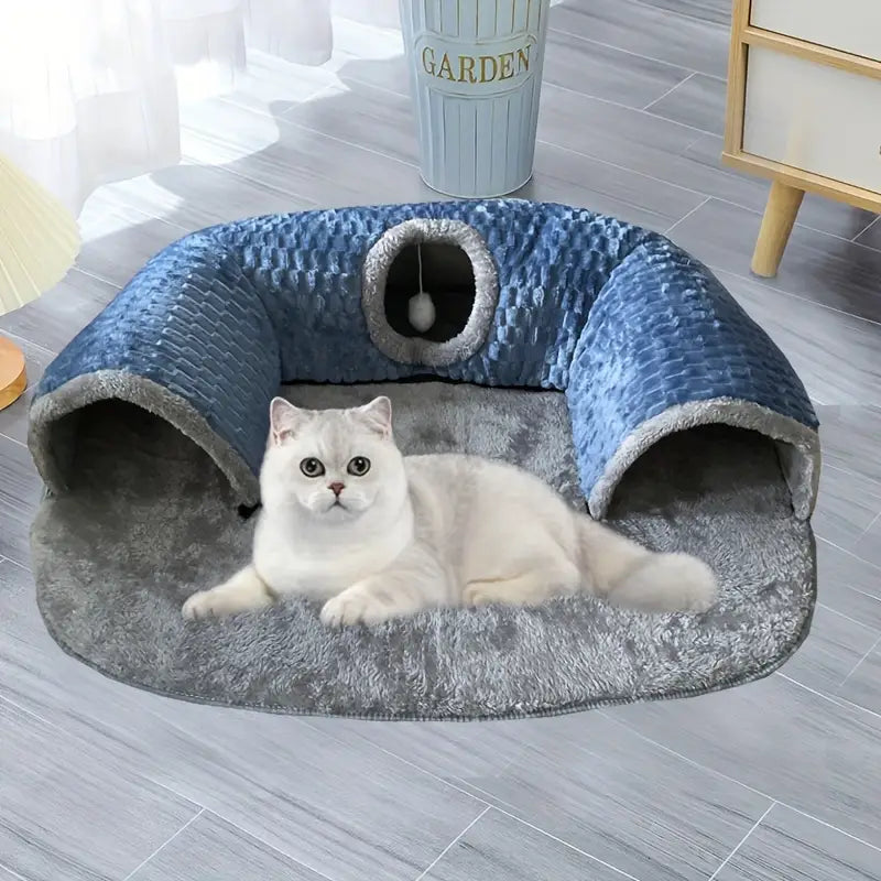 3-in-1 Cat Tunnel Bed & Playhouse – Cozy Fleece Hideout for Cats & Small Pets (S & M)