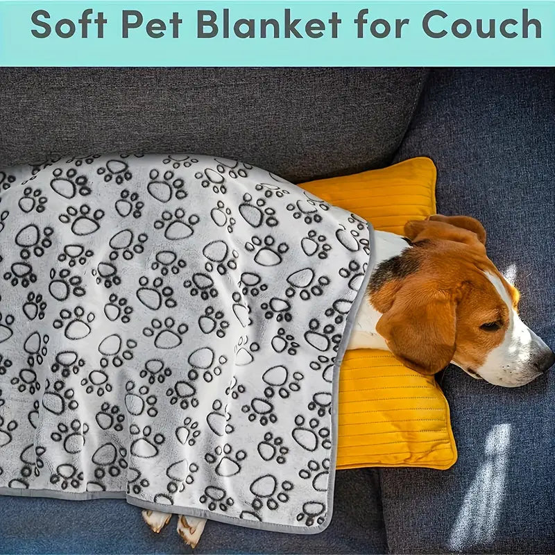 Soft Cozy Fleece Pet Blanket – Paw Print Design, Tear-Resistant & Machine Washable (S-L)