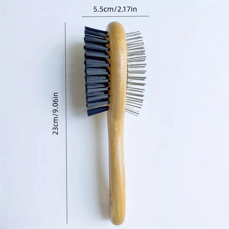Dual-Sided Pet Hair Removal Brush for Dogs & Cats – Natural Bamboo Design with Stainless Steel Needles