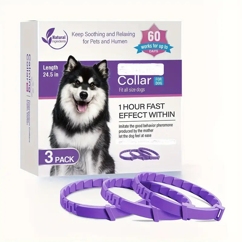 3-Pack Dog Calming Pheromone Collars – 60-Day Stress & Anxiety Relief, Adjustable 25-Inch Natural Collar