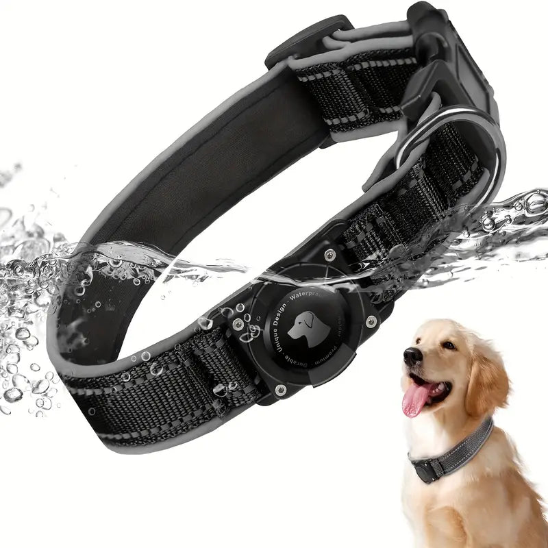 Small Dog Heavy-Duty Waterproof AirTag Dog Collar – Adjustable Nylon Strap with Reflective Strips & Padded Holder for Small dogs