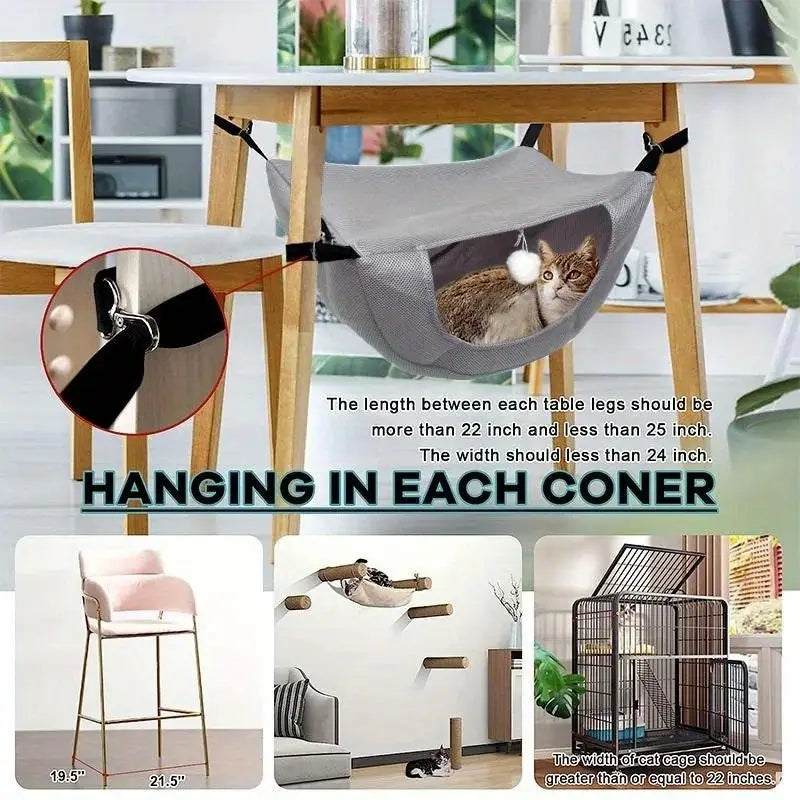 Breathable Mesh Suspended Cat Hammock – Adjustable Indoor Pet Bed