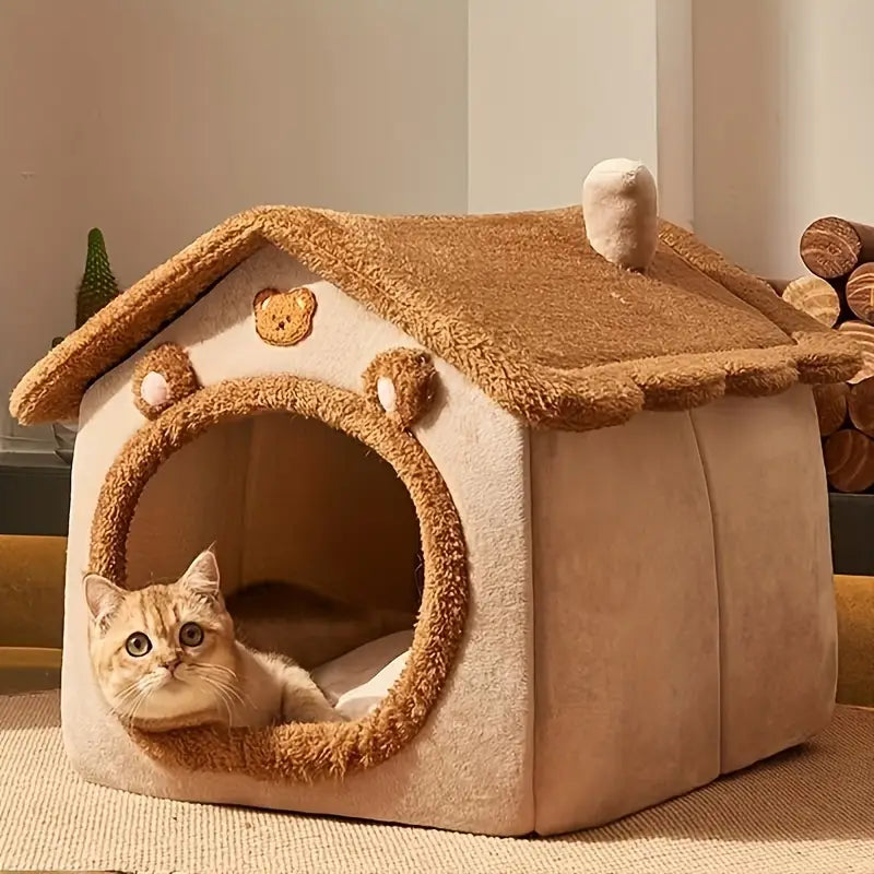 Removable & Washable Cat House Bed – Warm Winter Cave Nest for Cats & Puppies (S - L)