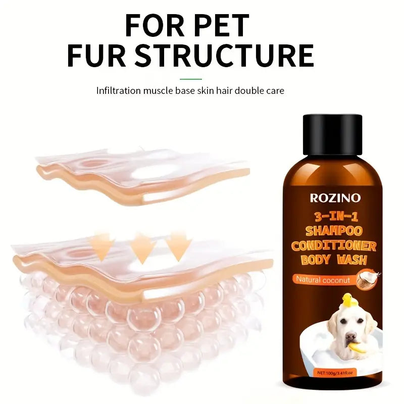ROZINO Coconut Essence 3-in-1 Pet Shampoo, Conditioner & Body Wash – Gentle Coconut Milk Formula for Dogs & Cats