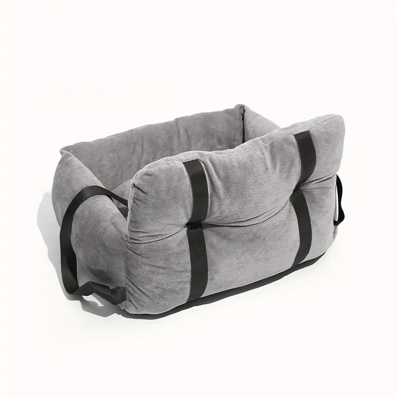 Car Seat for Cats & Small Dogs – Soft Gray Pet Carrier with Adjustable Straps & Secure Fit (S&M)
