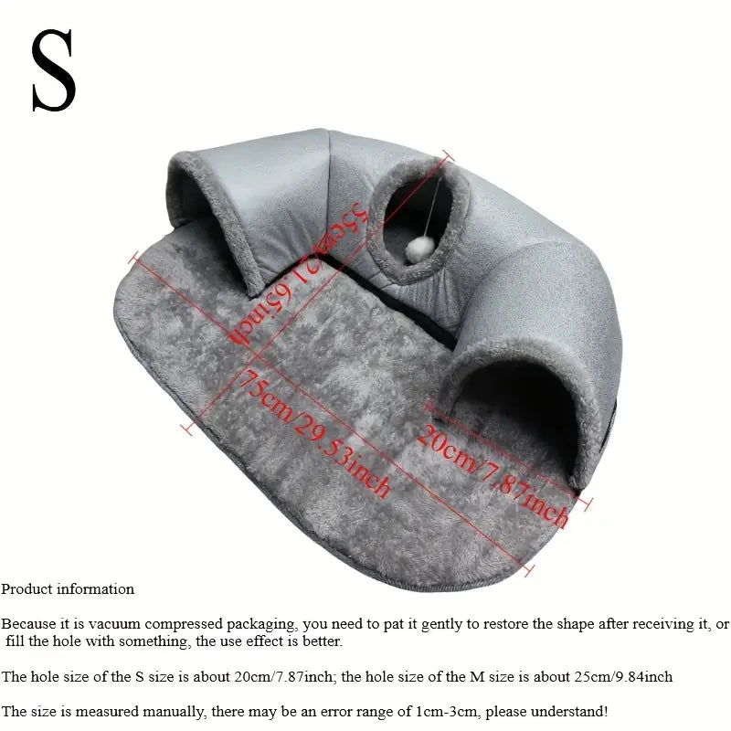3-in-1 Cat Tunnel Bed & Playhouse – Cozy Fleece Hideout for Cats & Small Pets (S & M)