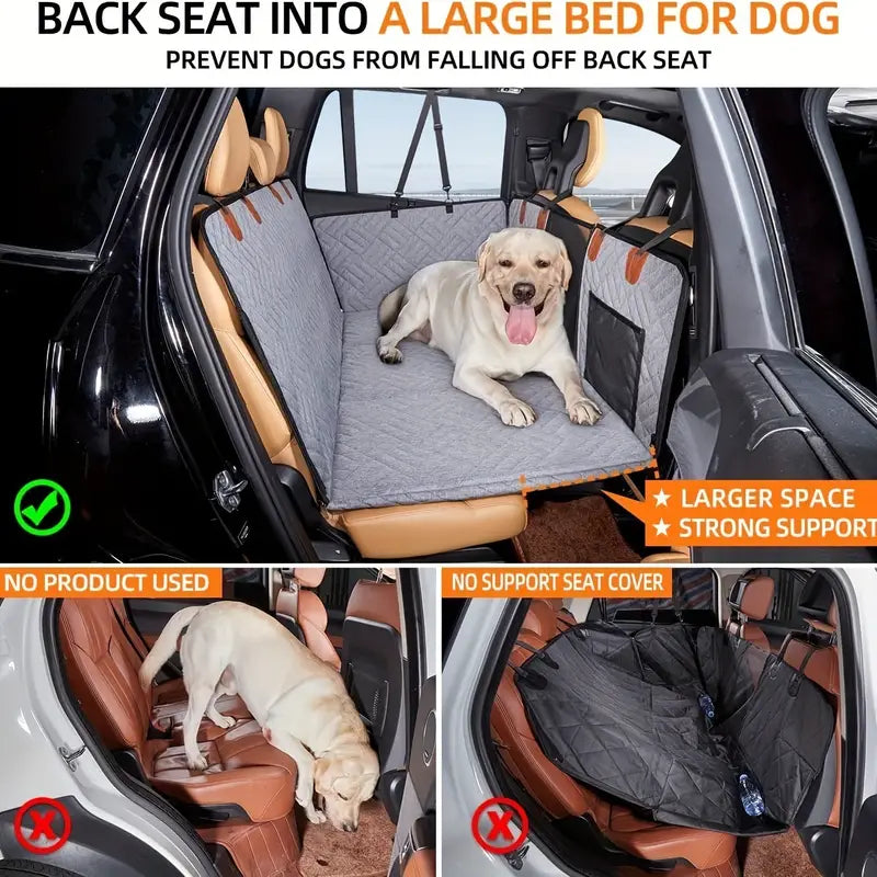 Heavy-Duty Pet Car Seat Pad & Travel Bed – Gray Dog Cushion & Hammock for Car