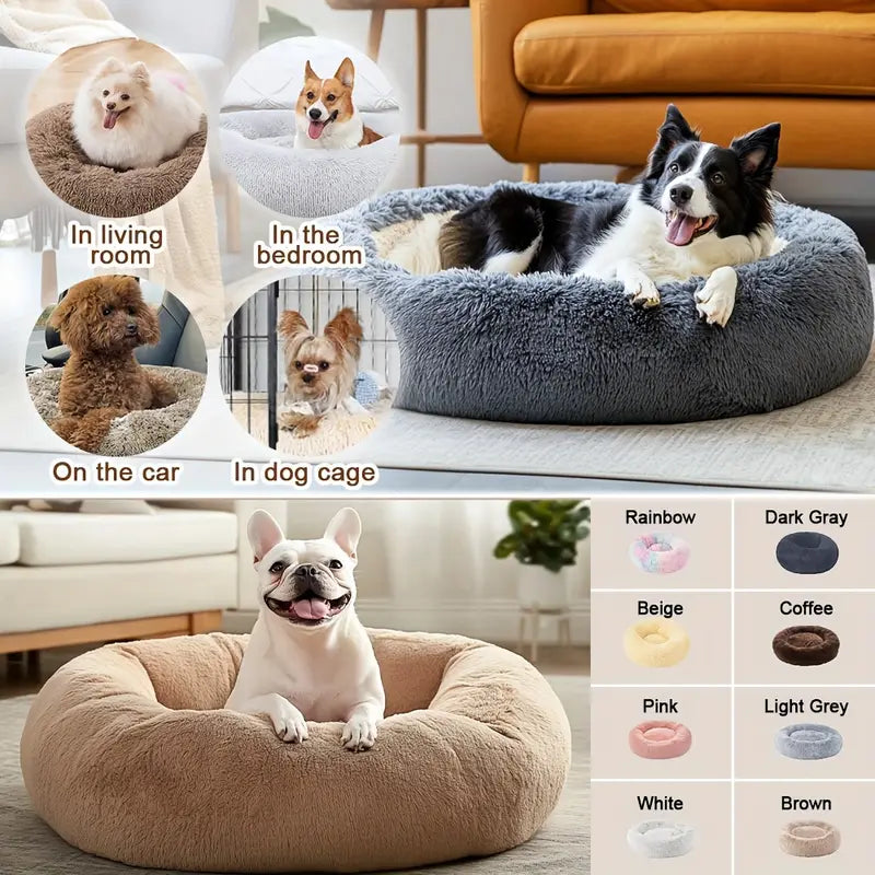 Calming Donut Cuddler Pet Bed – Plush, Cozy & Anti-Anxiety Bed for Dogs & Cats (S-3XL)