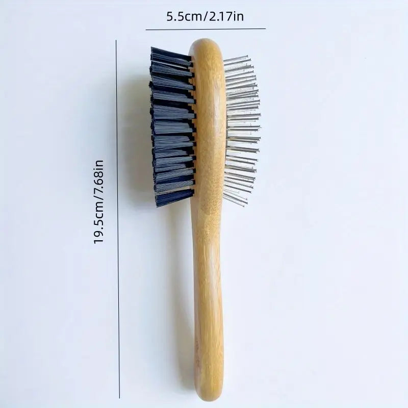 Dual-Sided Pet Hair Removal Brush for Dogs & Cats – Natural Bamboo Design with Stainless Steel Needles