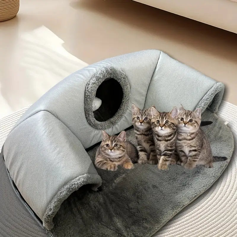 3-in-1 Cat Tunnel Bed & Playhouse – Cozy Fleece Hideout for Cats & Small Pets (S & M)