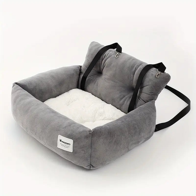 Car Seat for Cats & Small Dogs – Soft Gray Pet Carrier with Adjustable Straps & Secure Fit (S&M)