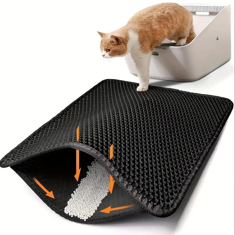 Honeycomb Double-Layer Cat Litter Mat – Waterproof, Odor-Control & Washable