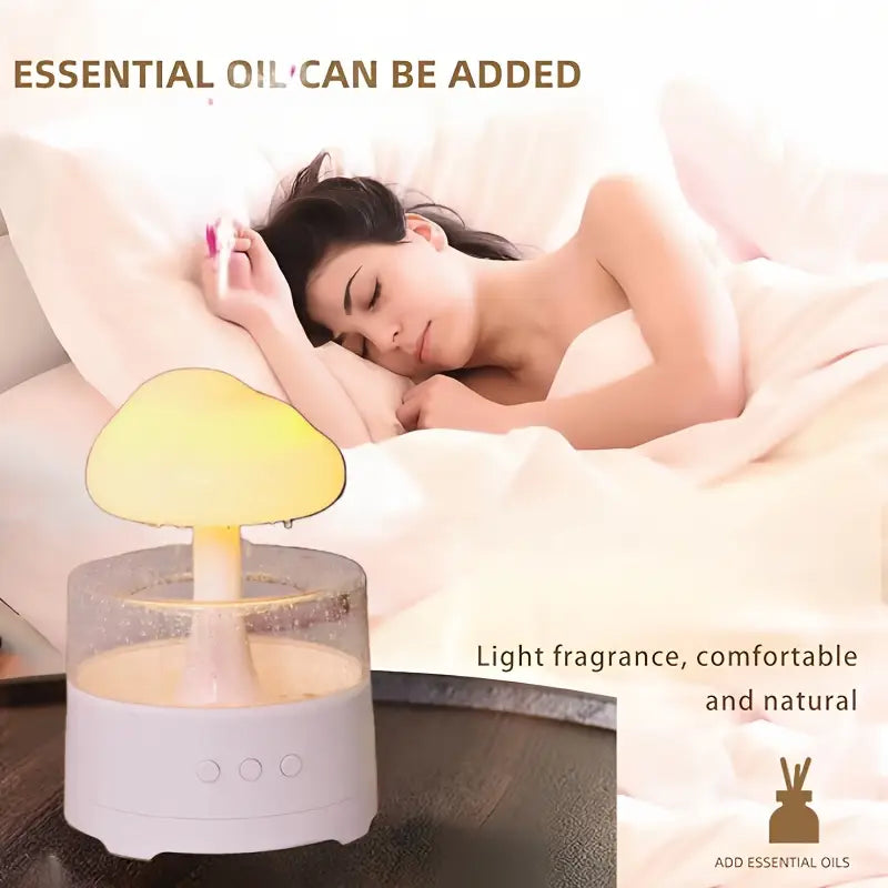 Rain Cloud Aroma Diffuser – 7-Color Mushroom-Shaped LED Humidifier & Waterfall Night Light (White)