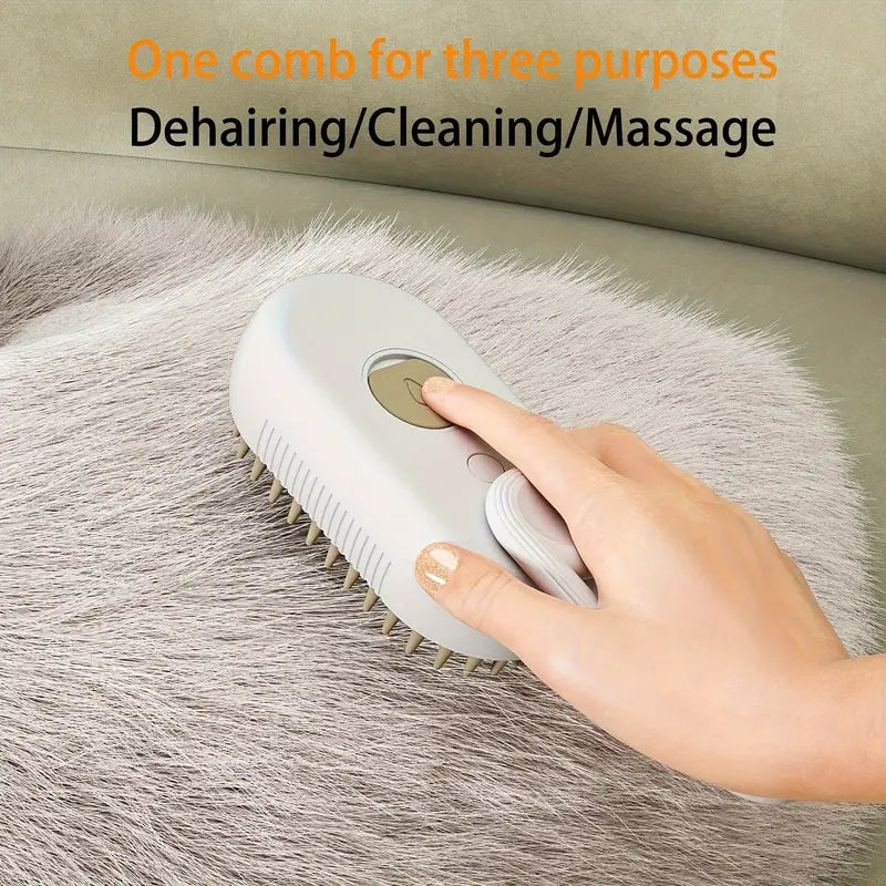 3-in-1 Pet Grooming Steam Brush for Cats & Dogs – Spray, Steam & Hair Removal with USB/Battery Power