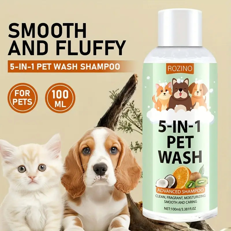 Enhanced 100ml 5-in-1 Pet Shampoo – Plant-Based, Tear-Free Formula for Dogs & Cats