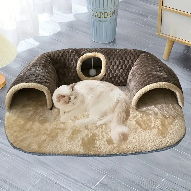3-in-1 Cat Tunnel Bed & Playhouse – Cozy Fleece Hideout for Cats & Small Pets (S & M)