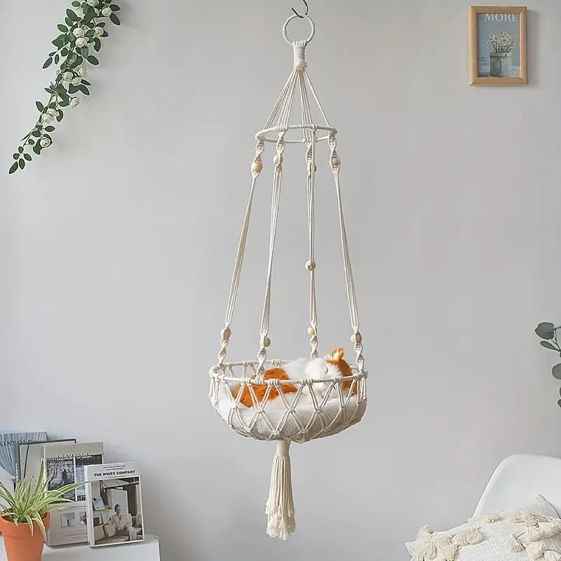 Hanging Cat Swing Bed – Woven Rope Hammock Cradle for Indoor Cats (S & M)