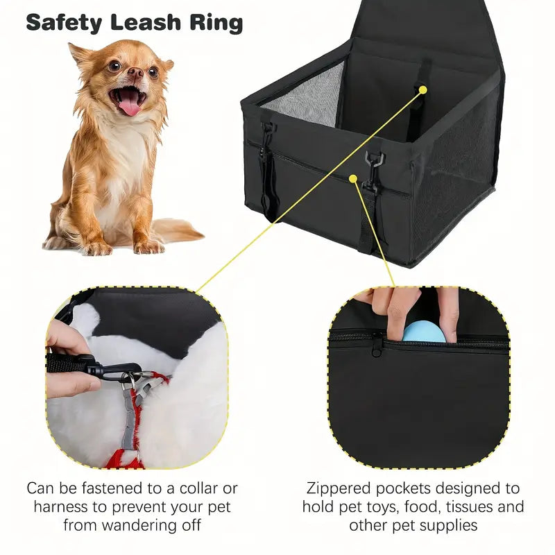 Reinforced Pet Car Booster Seat – Safe & Stable Travel Carrier for Dogs & Cats with Safety Belt