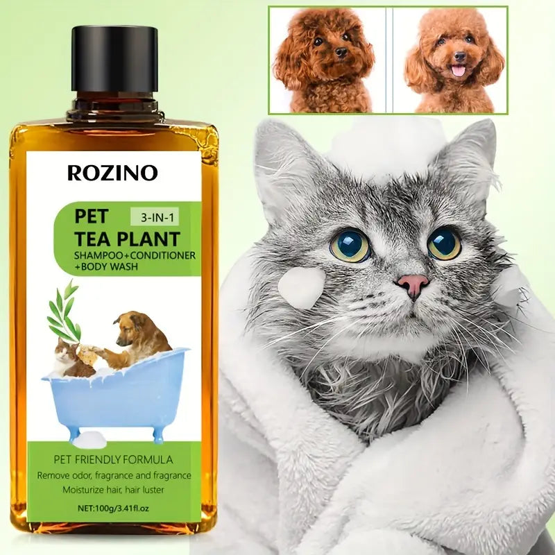 3-in-1 Natural Tea Tree Essence Pet Shampoo & Conditioner – Enhances Shine, Softens Fur, Reduces Shedding