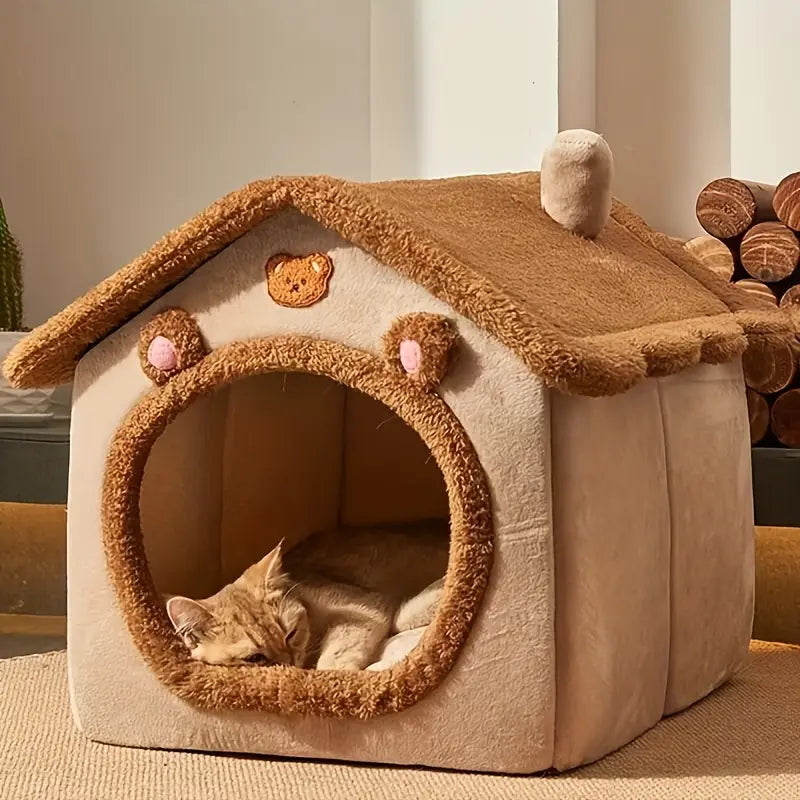 Removable & Washable Cat House Bed – Warm Winter Cave Nest for Cats & Puppies (S - L)