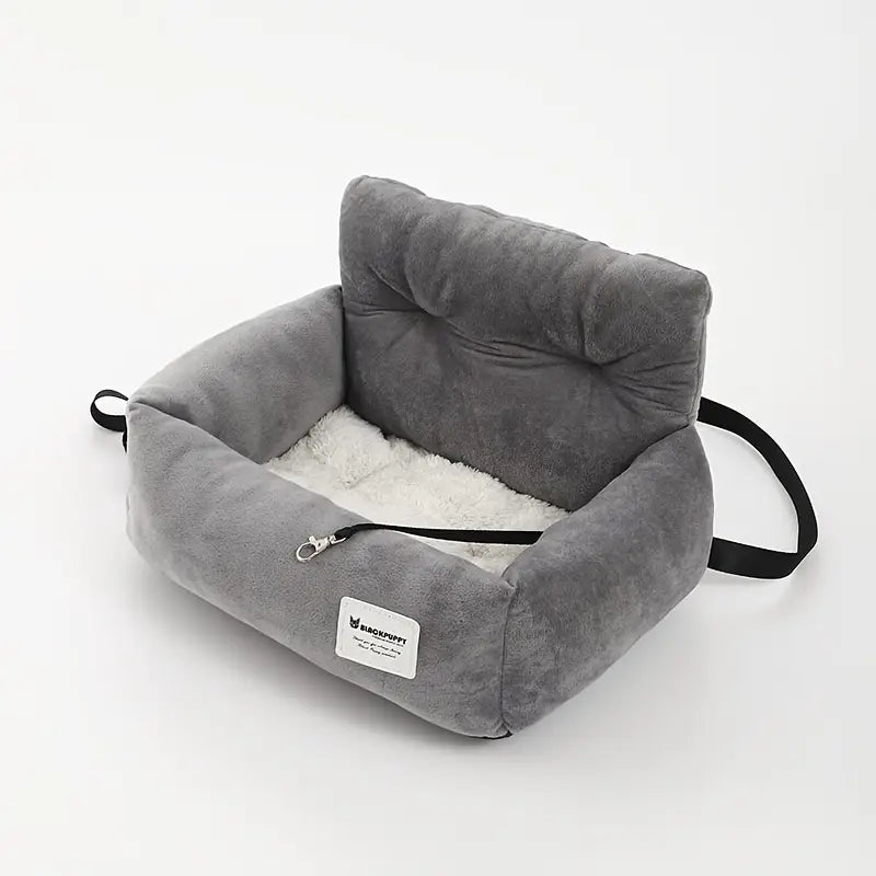 Car Seat for Cats & Small Dogs – Soft Gray Pet Carrier with Adjustable Straps & Secure Fit (S&M)