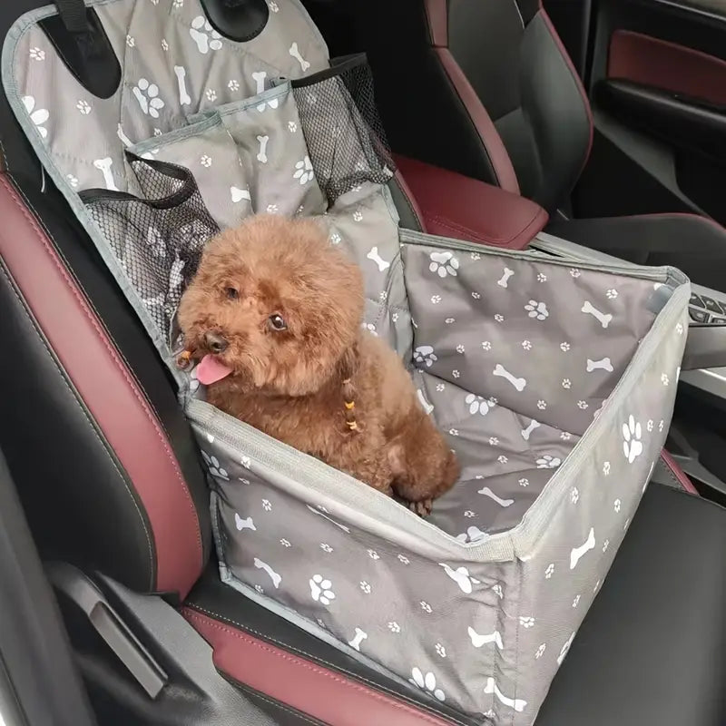 Durable Polyester Car Front Seat Dog Basket with Side Pockets & Seat Belt Cover