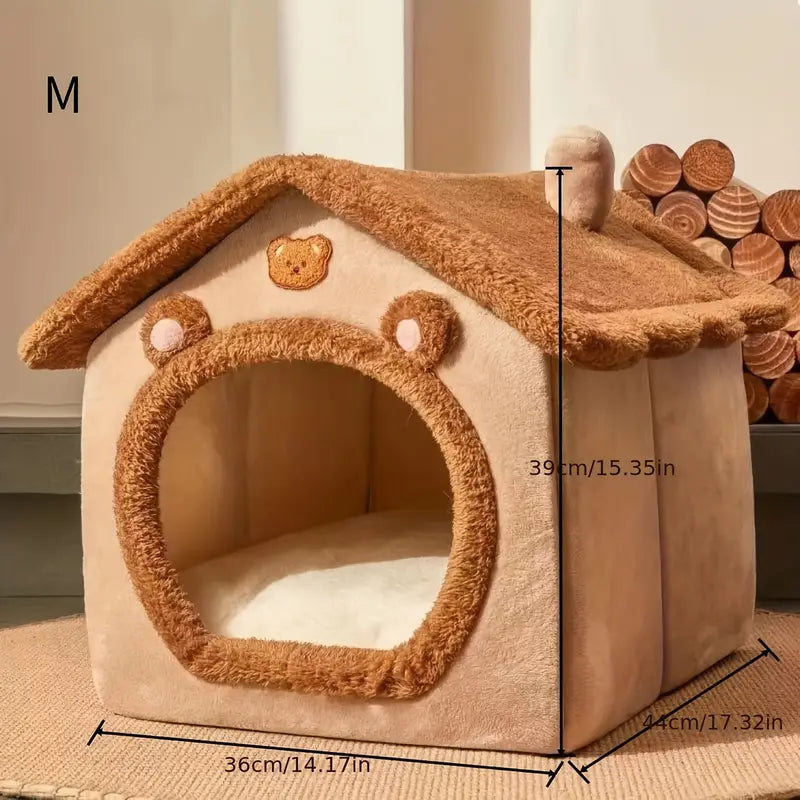 Removable & Washable Cat House Bed – Warm Winter Cave Nest for Cats & Puppies (S - L)