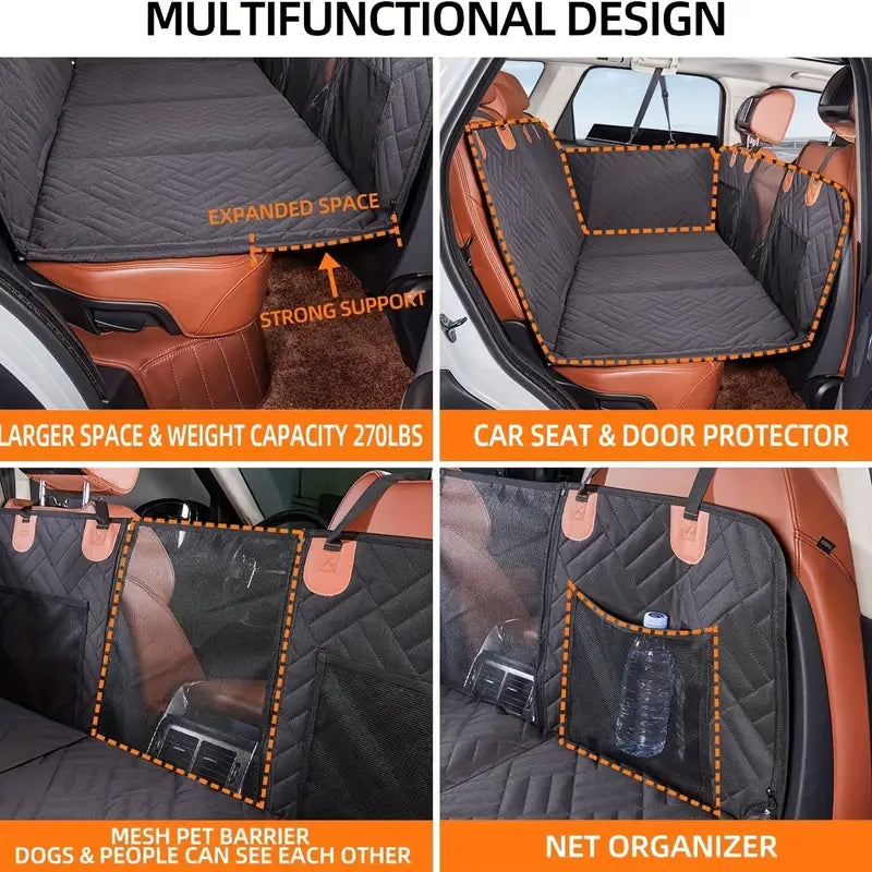 Heavy-Duty Pet Car Seat Pad & Travel Bed – Gray Dog Cushion & Hammock for Car