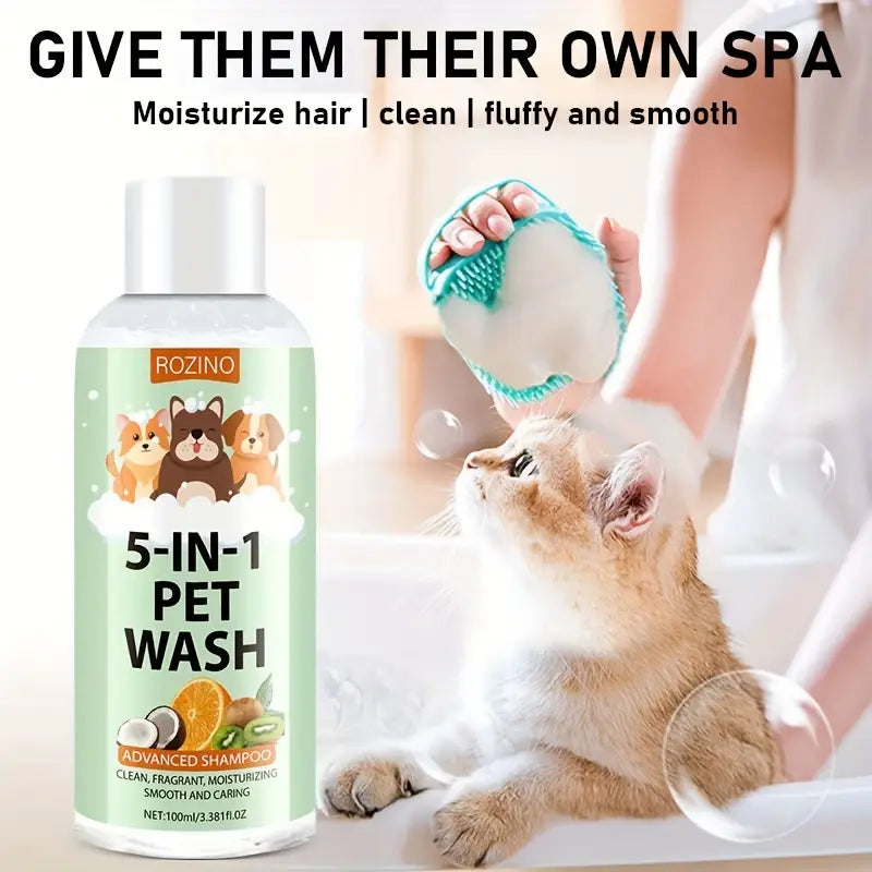 Enhanced 100ml 5-in-1 Pet Shampoo – Plant-Based, Tear-Free Formula for Dogs & Cats