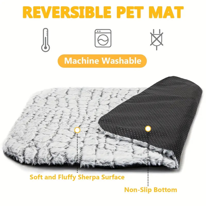 Extra Warm Thermal Cat & Dog Bed Mat – Ultra Soft, Washable Pad with Non-Slip Bottom & Removable Cover (S & M)