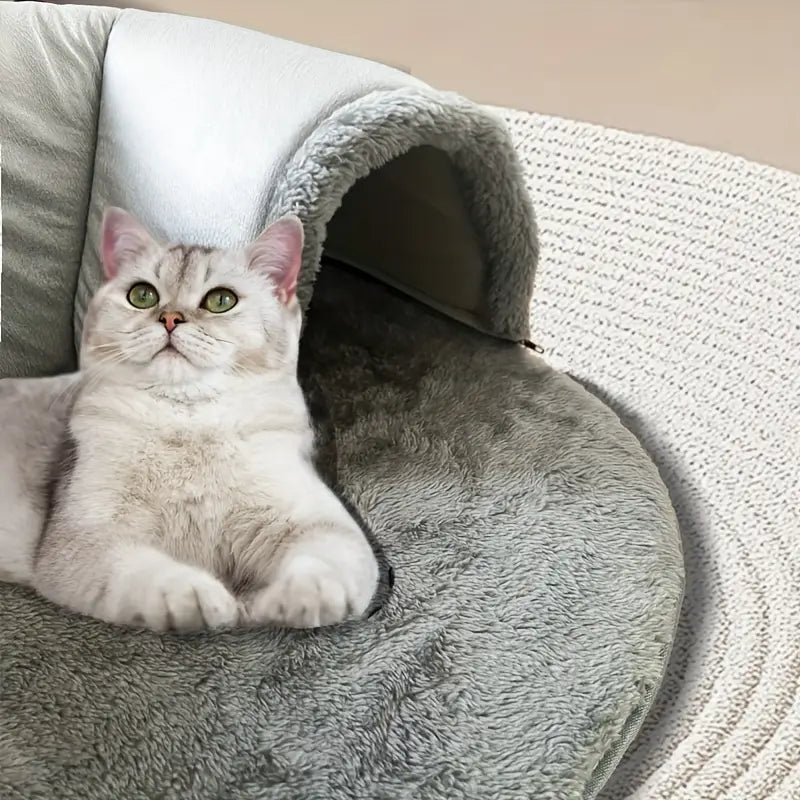 3-in-1 Cat Tunnel Bed & Playhouse – Cozy Fleece Hideout for Cats & Small Pets (S & M)