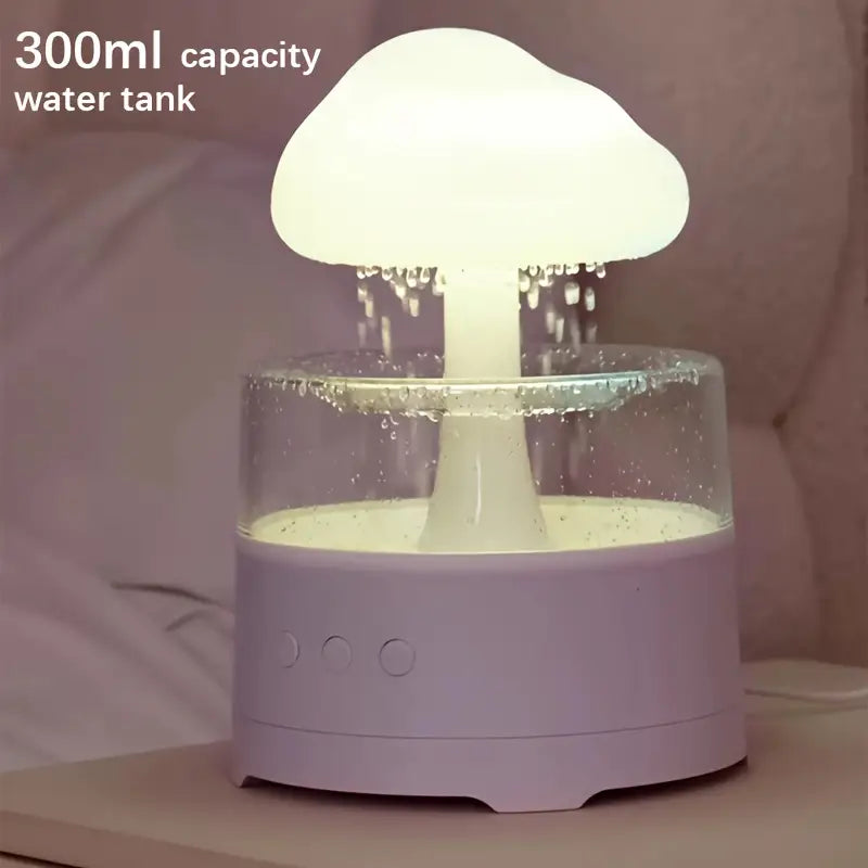 Rain Cloud Aroma Diffuser – 7-Color Mushroom-Shaped LED Humidifier & Waterfall Night Light (White)