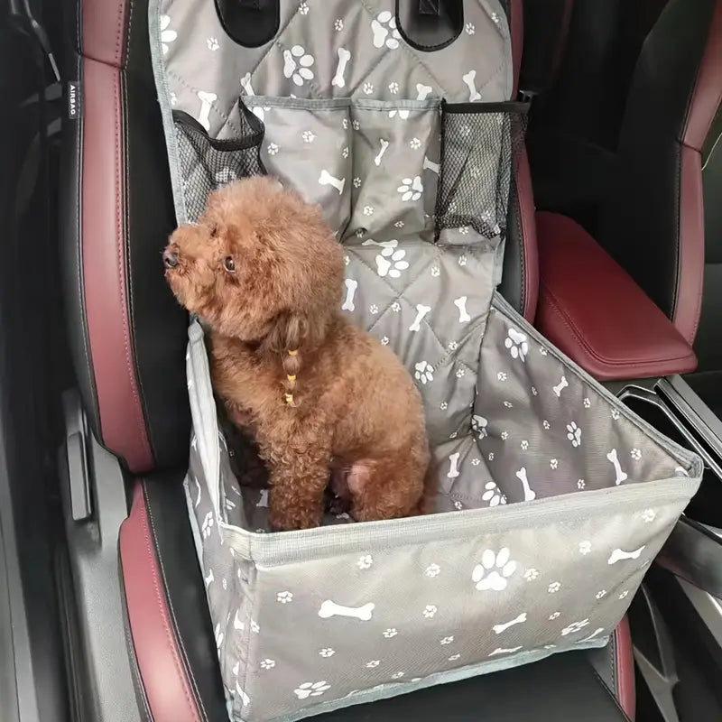 Durable Polyester Car Front Seat Dog Basket with Side Pockets & Seat Belt Cover