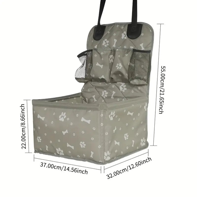 Durable Polyester Car Front Seat Dog Basket with Side Pockets & Seat Belt Cover