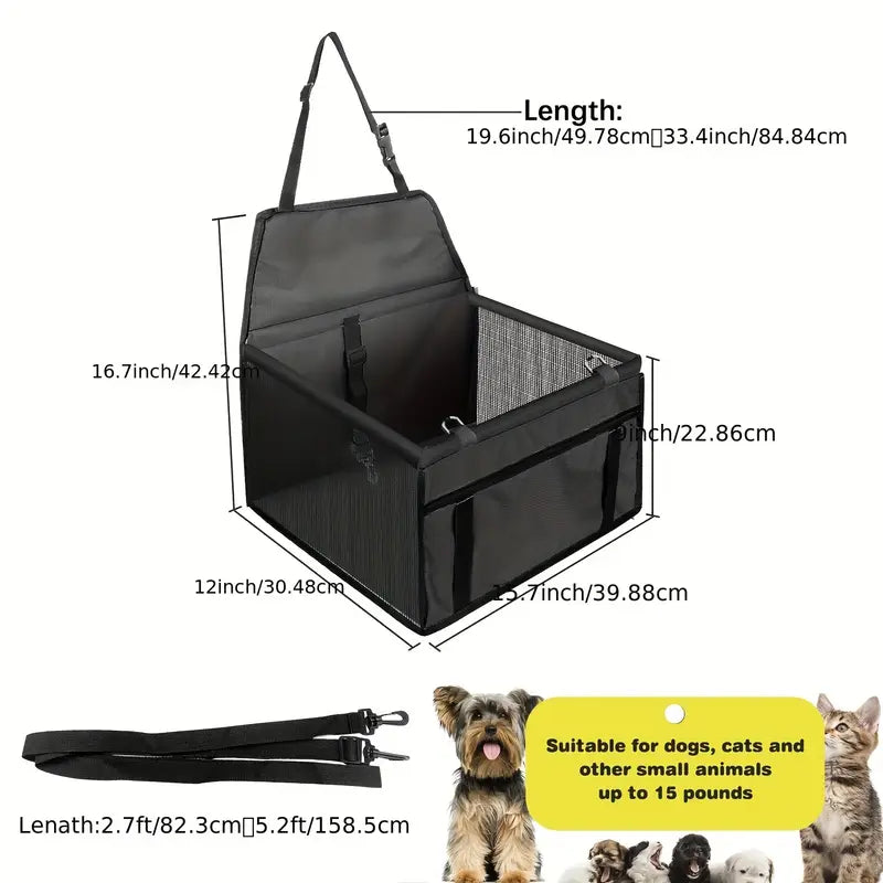 Reinforced Pet Car Booster Seat – Safe & Stable Travel Carrier for Dogs & Cats with Safety Belt