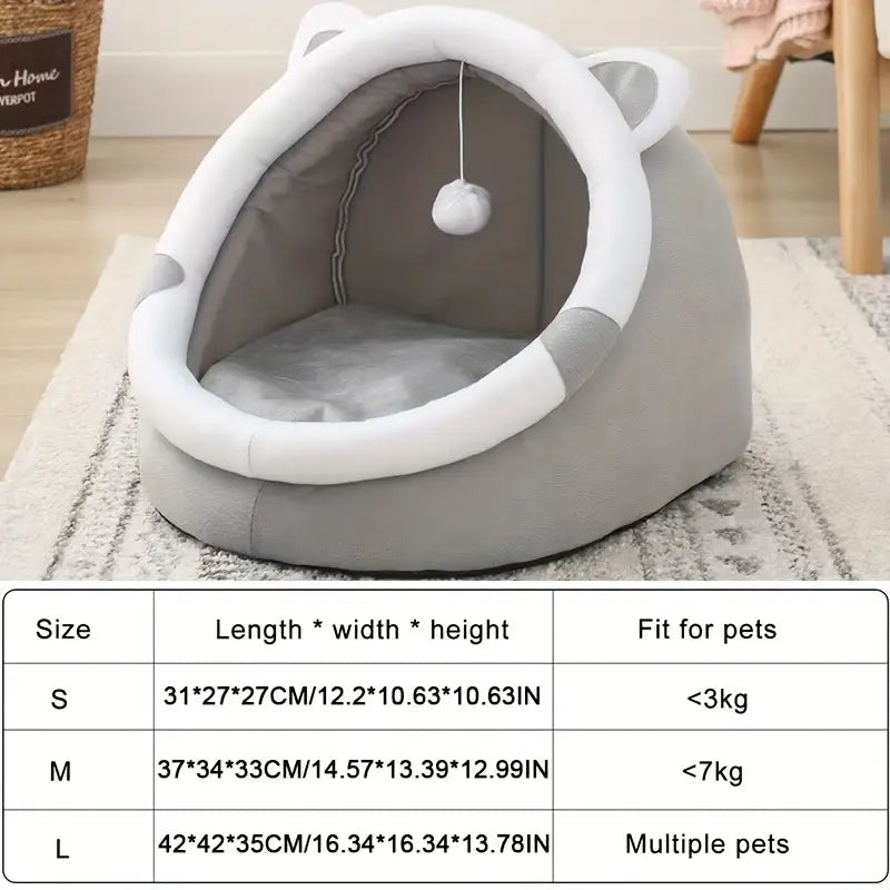 Cozy Cartoon Cat Cave Bed – Adorable Warm Pet House for Cats & Kittens (S - L)