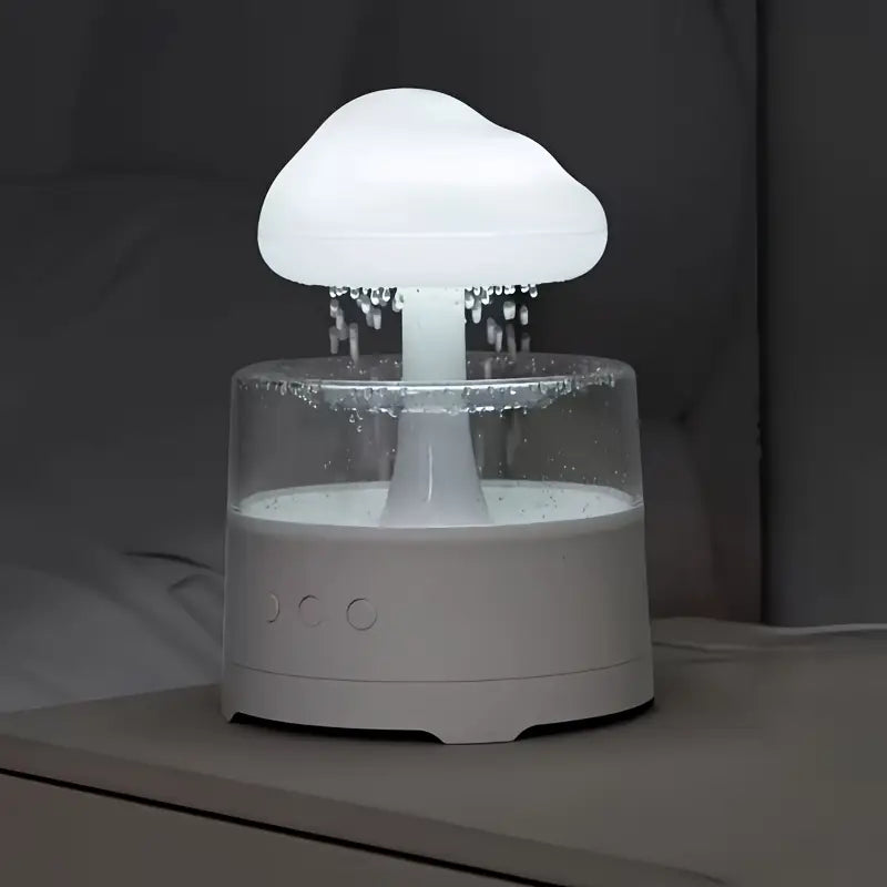 Rain Cloud Aroma Diffuser – 7-Color Mushroom-Shaped LED Humidifier & Waterfall Night Light (White)