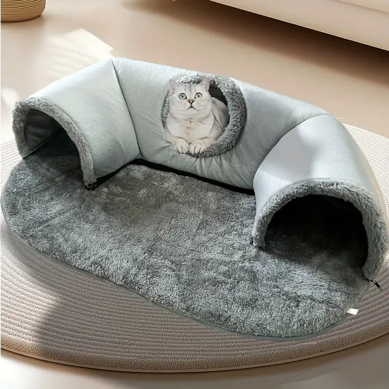 3-in-1 Cat Tunnel Bed & Playhouse – Cozy Fleece Hideout for Cats & Small Pets (S & M)