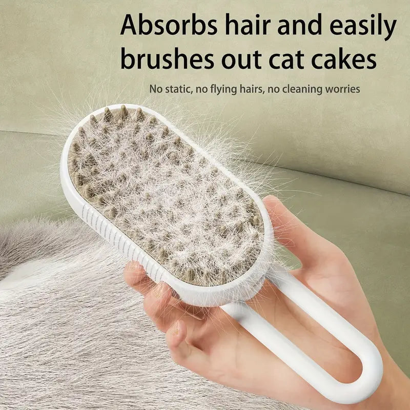 3-in-1 Pet Grooming Steam Brush for Cats & Dogs – Spray, Steam & Hair Removal with USB/Battery Power