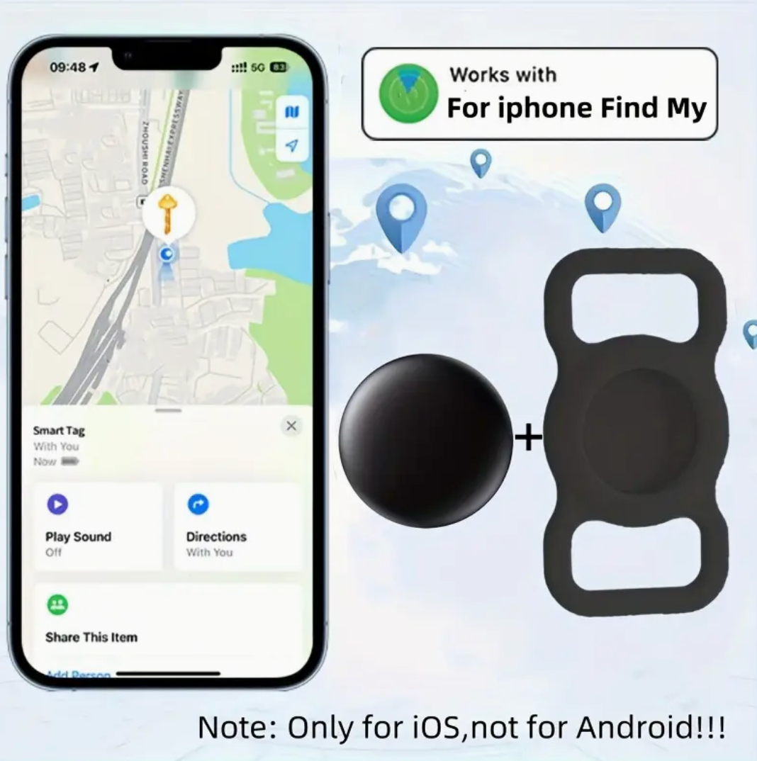 Dog/Cat Air Tracker Smart Tag with a durable silicone protective sleeve and requires no extra attachments (IOS)