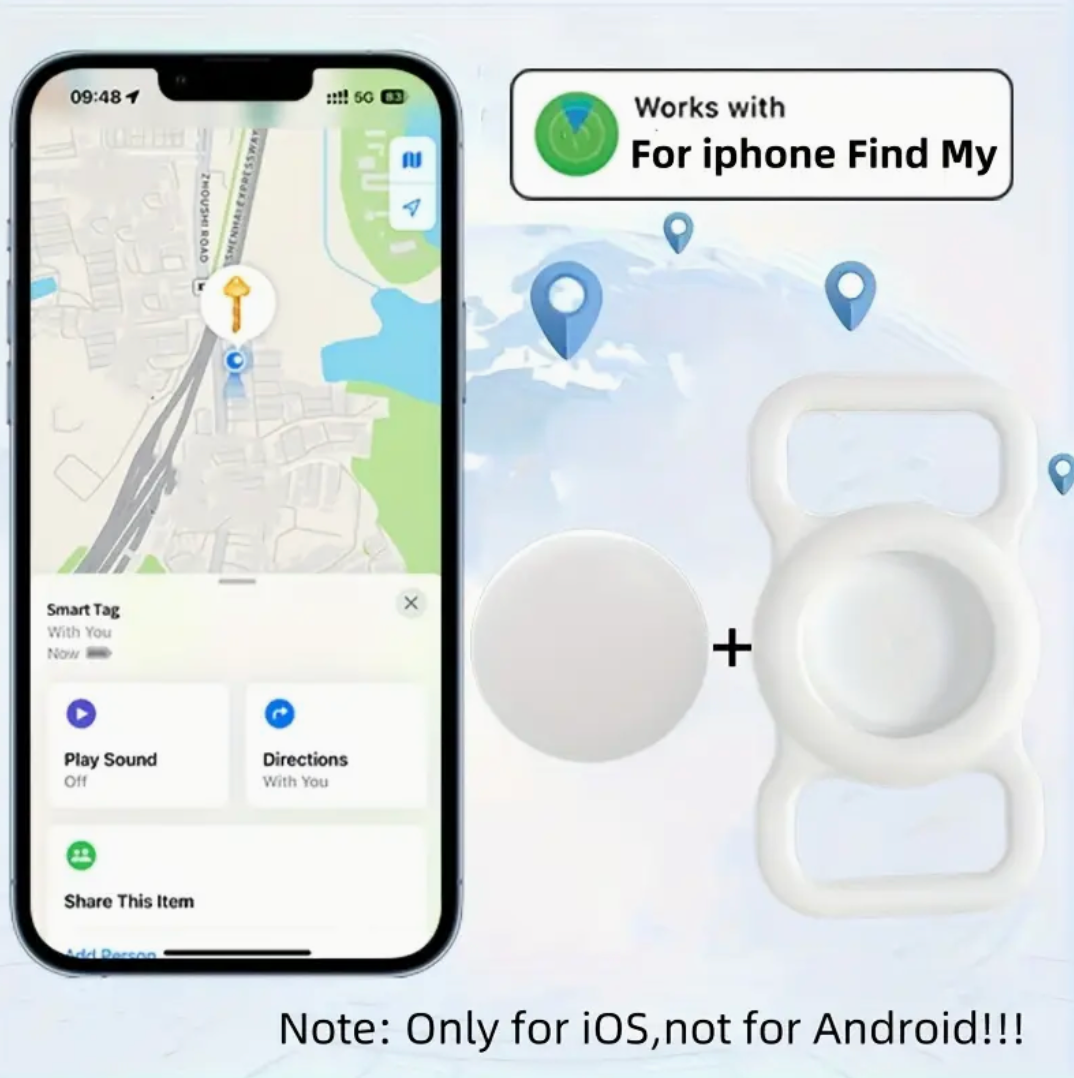 Dog/Cat Air Tracker Smart Tag with a durable silicone protective sleeve and requires no extra attachments (IOS)