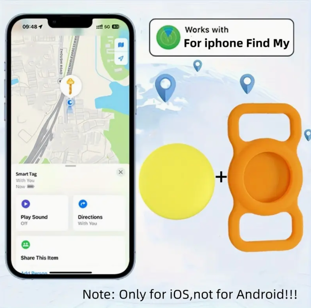 Dog/Cat Air Tracker Smart Tag with a durable silicone protective sleeve and requires no extra attachments (IOS)