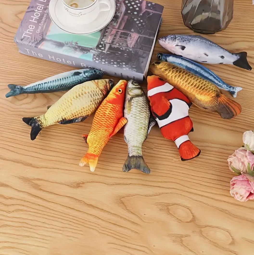 Pet Cute Fish Design Cat Teaser Plush Toy